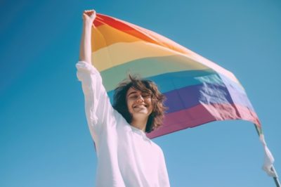 [Image d'illustration] Une personne brandit un drapeau LGBT